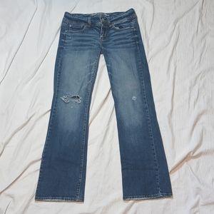 2009 AMERICAN EAGLE SLIM BOOT CUT JEANS WOMENS 6 R LOW RISE DISTRESSED FLAP PKT